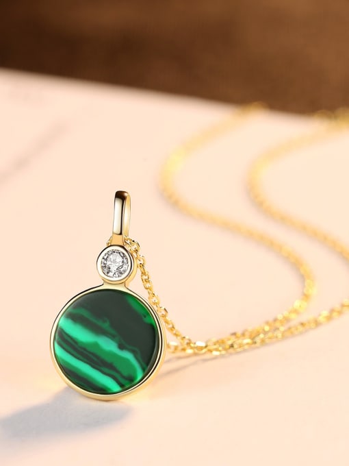 CCUI Sterling Silver Plated 18K-gold Round Malachite Necklace 2