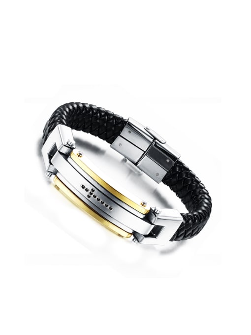 Open Sky Fashion Cross PU Gold Plated Men Bracelet 0