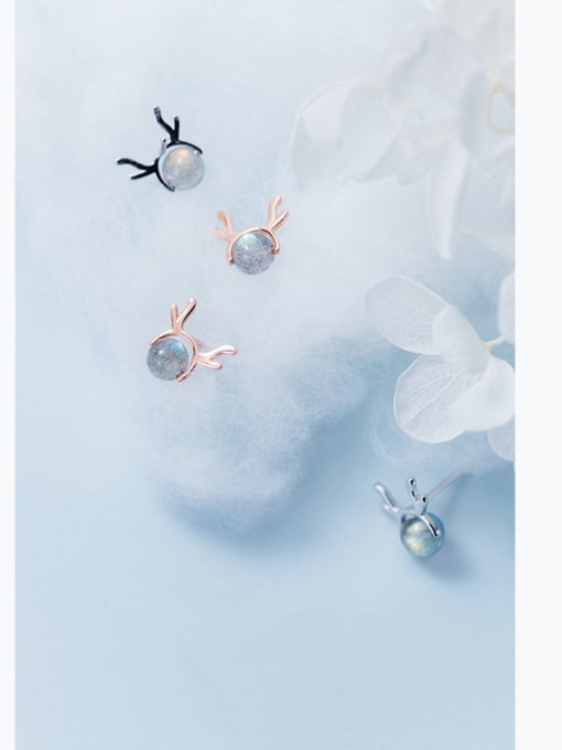 Rosh Christmas jewelry:Sterling silver moonstone cute  antler earrings 2