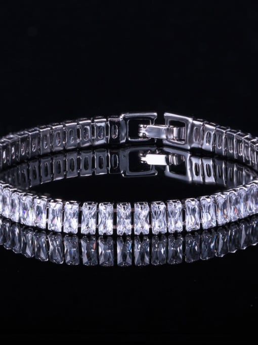 Platinum Copper inlaid with AAA zircon square  sparkling bracelet