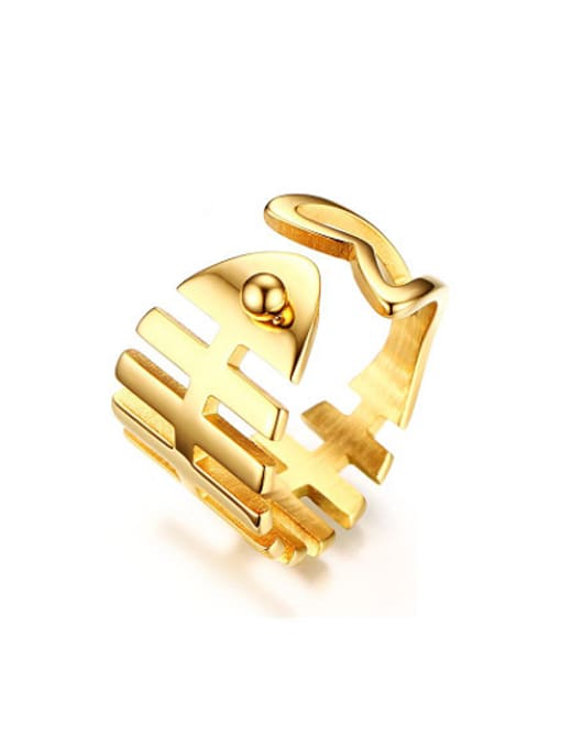 CONG Open Design Gold Plated Hollow Fish Titanium Ring 0