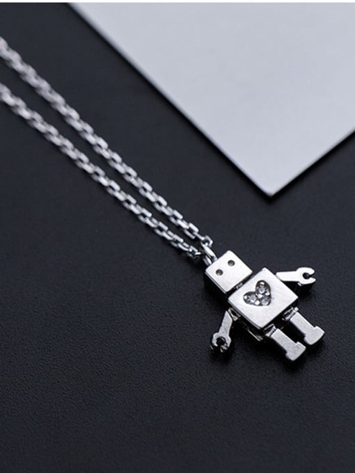 Rosh 925 Sterling Silver With Silver Plated Personality robot Necklaces 1