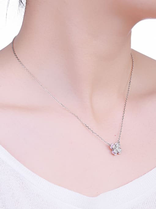 One Silver Pink Flower Necklace 1