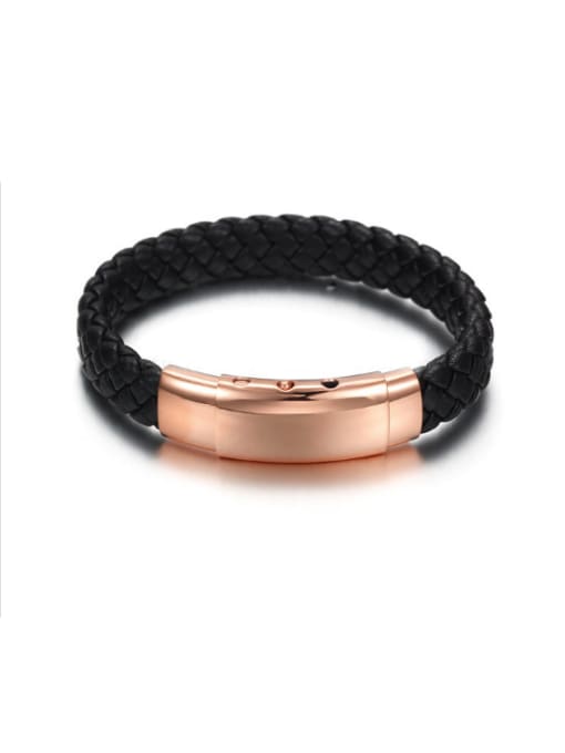 Rose Gold Male Leather Adjustable Titanium Bracelet