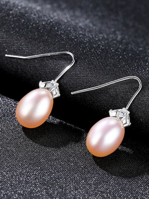 Pink Pure silver with 3A zircon natural freshwater pearl studs