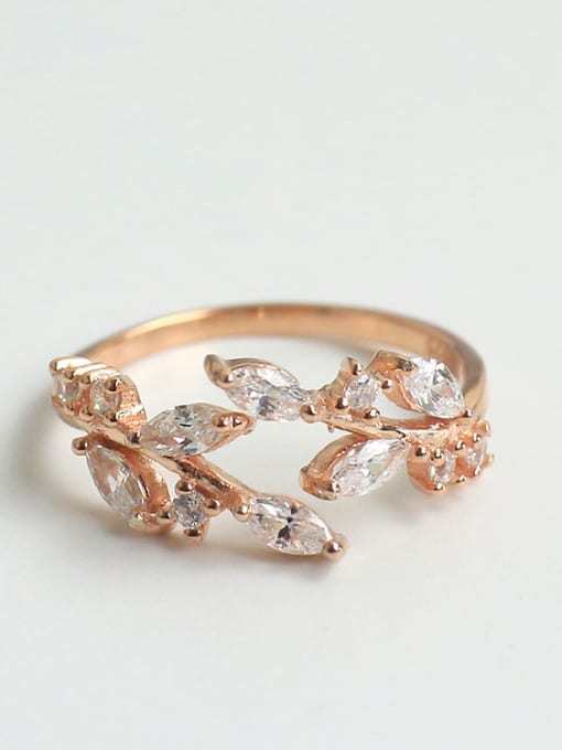 rose gold Fashion Little Leaves Marquise Zircon Silver Opening Ring