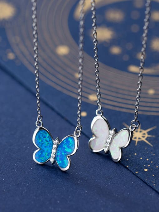 Rosh 925 Sterling Silver With Acrylic Fashion Bowknot butterfly Pendant Necklaces 1