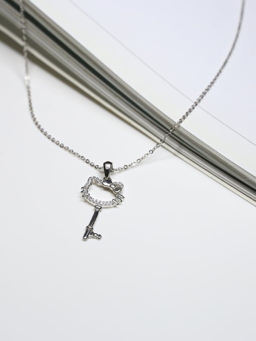 Peng Yuan Simple Hello Kitty Key Shiny Zirconias 925 Silver Necklace 2