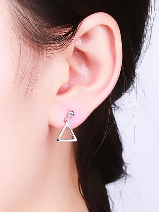 One Silver Women Triangle Shaped Drop Earrings 1