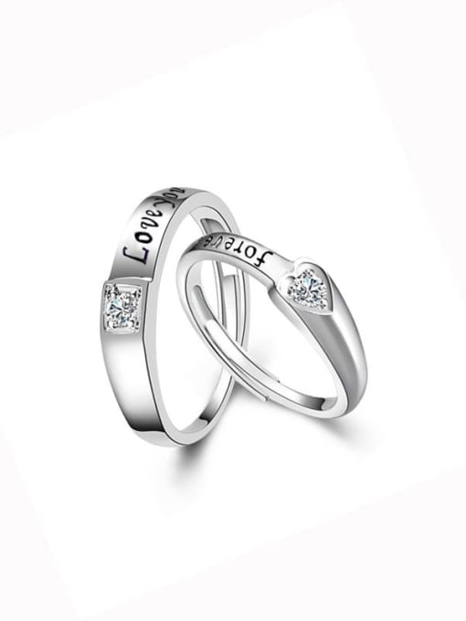 Dan 925 Sterling Silver With  Cubic Zirconia Simplistic Monogrammed  lovers Free Size Rings 0
