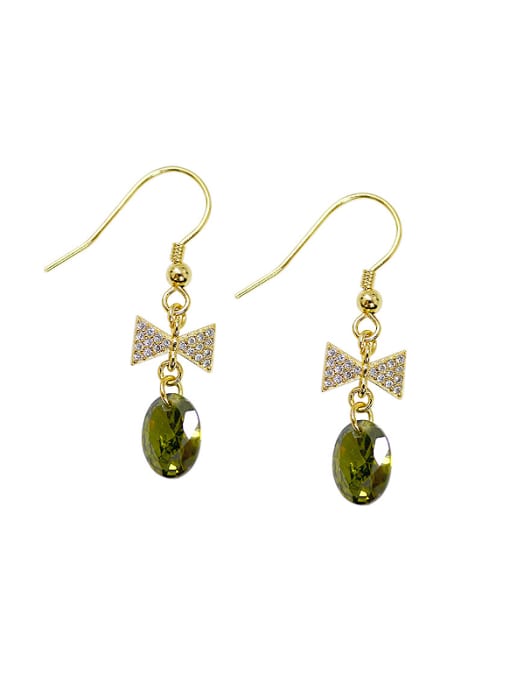 DAKA Fashion Little Bowknot Green Zircon Gold Plated Earrings 0