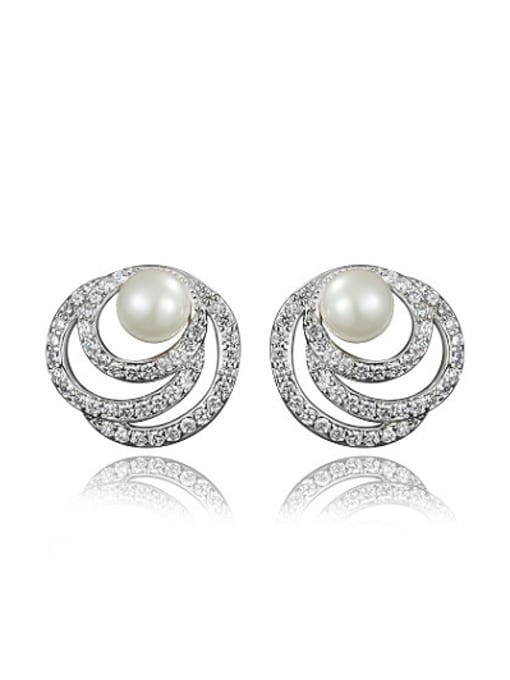 White Gold Exquisite Multi Circle Artificial Pearl Stud Earrings