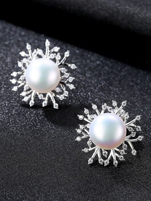 White Pure Silver Freshwater Pearl Flower Branch Earrings