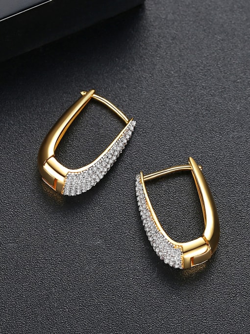 BLING SU Copper With Gold Plated Fashion Geometric Bridal Clip On Earrings 2
