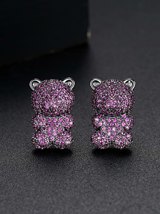 BLING SU Copper With Cubic Zirconia  Fashion Animal Bear Cluster Earrings 1