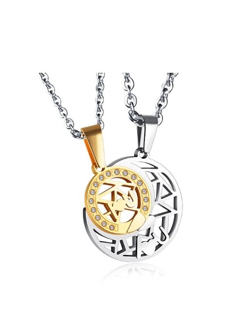 Open Sky Personalized Hollow Moon Sun Titanium Lovers Necklace 0