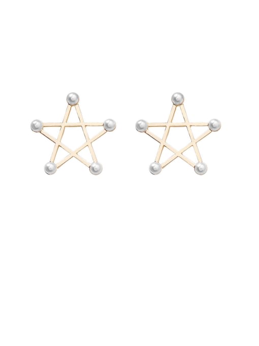 gold Alloy With Artificial Pearl  Simplistic Star Stud Earrings