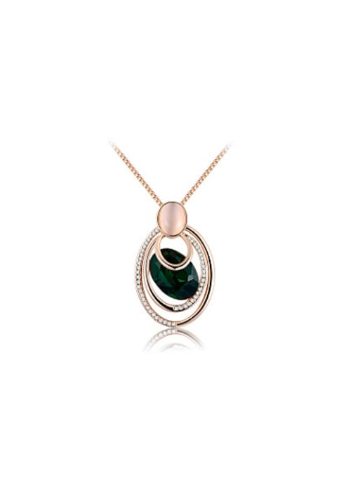 Rose Gold Green Oval Shaped Austria Crystal Necklace