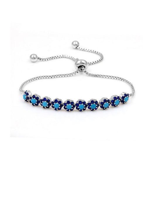 Light Blue, Medium Dark Blue Copper With Cubic Zirconia  Simplistic Flower  Adjustable Bracelets