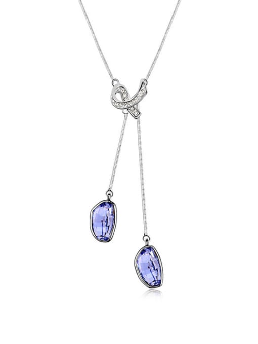 purple Simple Double Irregular austrian Crystals Pendant Alloy Necklace