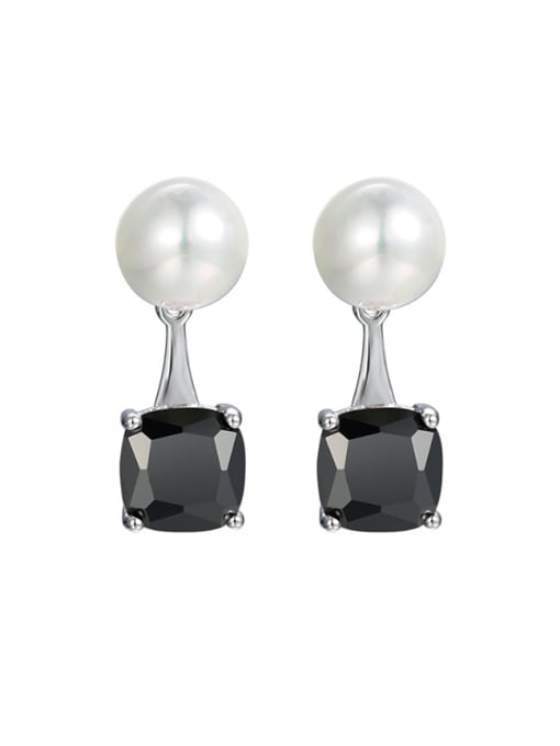 Black Copper Alloy White Gold Plated Pearl Zircon Creative Multiuse stud Earring