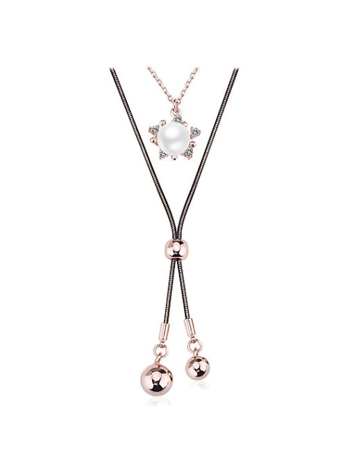 OUXI All-match Women AAA Zircon Pearl Sweater Necklace 0