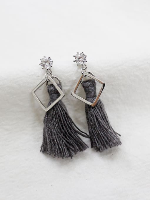 DAKA Fashion Grey Tassels Hollow Square Silver Stud Earrings 0