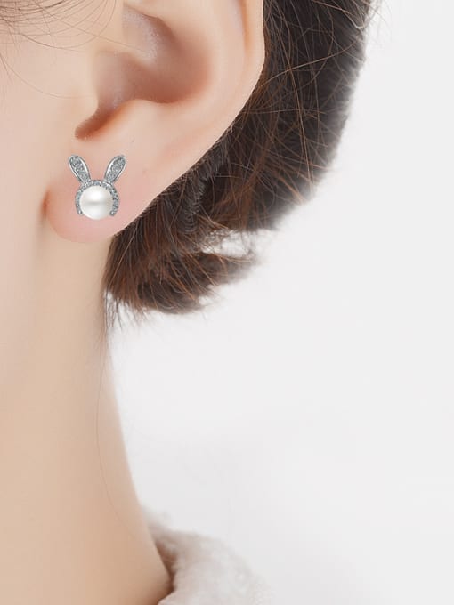 AI Fei Er Personalized Little Bunny Imitation Pearl Stud Earrings 1