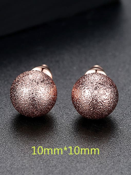 10mm-T01G15 Copper With 18k Rose Gold Plated Simplistic Ball Stud Earrings