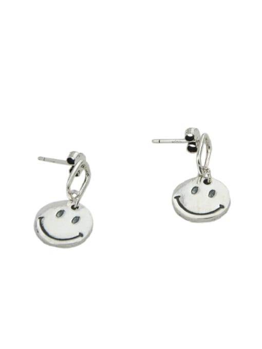 SHUI Vintage Sterling Silver With Antique Silver Plated Simplistic Retro Smiley  Drop Earrings 3