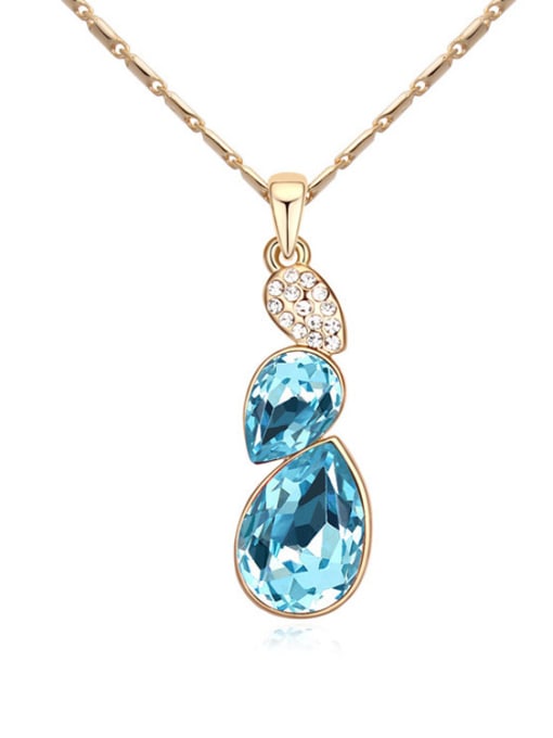blue Exquisite Water Drop austrian Crystals Champagne Gold Plated Necklace