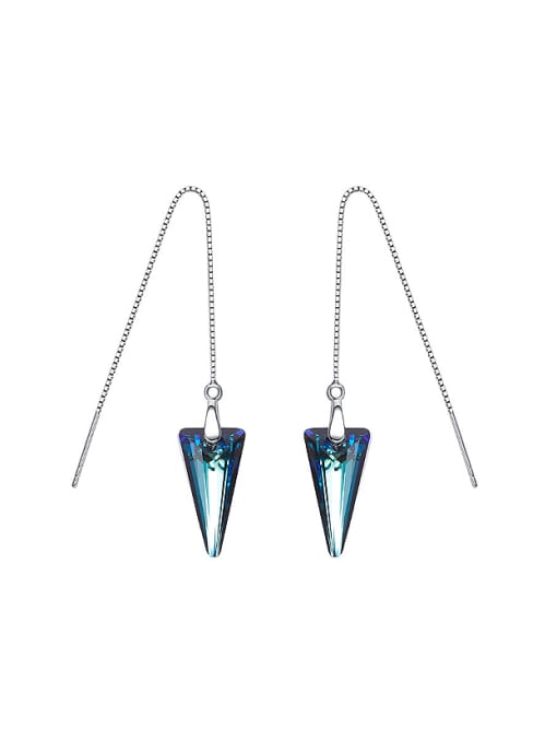 Blue Simple Triangle austrian Crystal Women Line Earrings