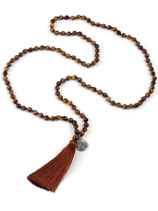 N6008-A (Section 6MM Tigereye) Simple Style Natural Stones Tassel Handmade Necklace