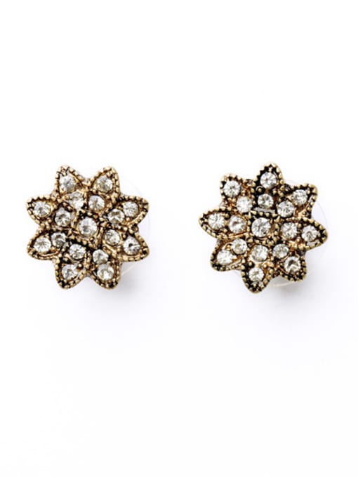 KM Alloy Retro Flower Rhinestones stud Earring 0