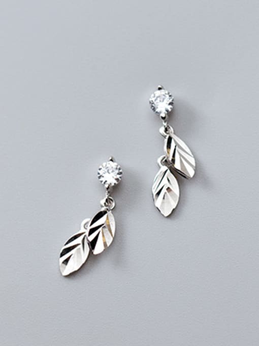 Silver All-match Gold Plated Leaf Shaped Rhinestones Drop Earrings