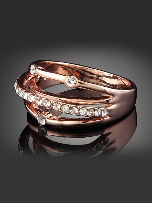 Wei Jia Fashion Multi-band White Rhinestones Rose Gold Plated Alloy Ring 1