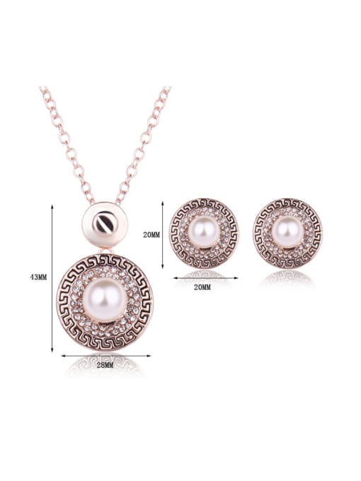 BESTIE Alloy Rose Gold Plated Fashion Artificial Pearl Round Two Pieces Jewelry Set 2