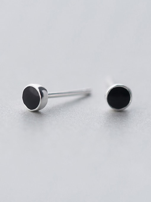 Rosh S925 Simple Round Black Classic Glue Stud cuff earring 0