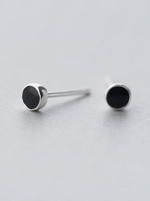 Rosh S925 Simple Round Black Classic Glue Stud cuff earring