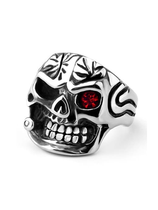 RANSSI Retro One-eyed Tobacco Pipe Skull Statement Ring 0