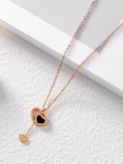 Open Sky Simple Heart Rose Gold Plated Titanium Necklace 2