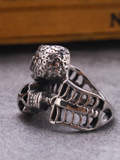 RANSSI Punk style Two Skulls Statement Ring 1