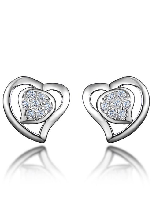 Silvery Fashion Heart Cubic Zirconais 925 Silver Stud Earrings