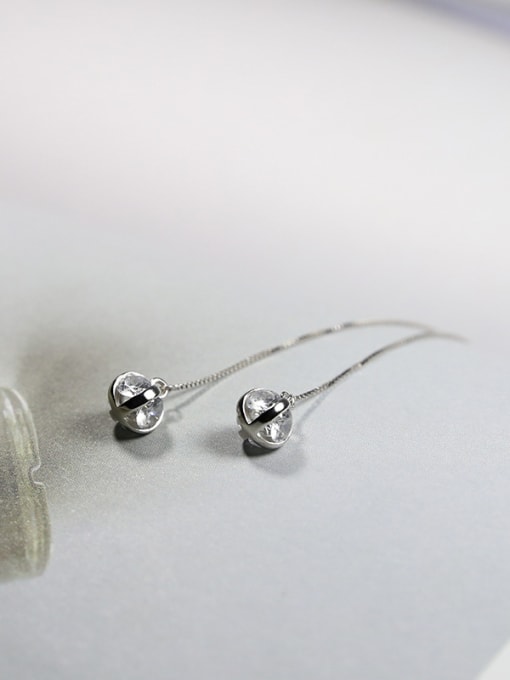Peng Yuan Simple Shiny Cubic Zirconias Bead 925 Silver Line Earrings 2