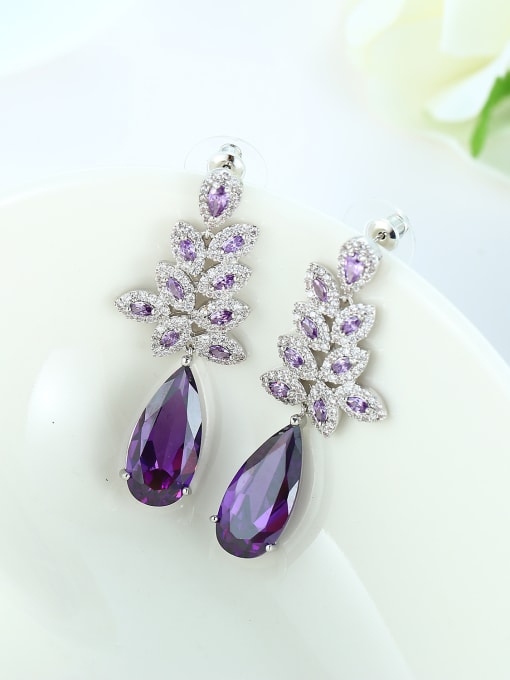 Wei Jia Retro Noble style Water Drop Zirconias Copper Drop Earrings 1