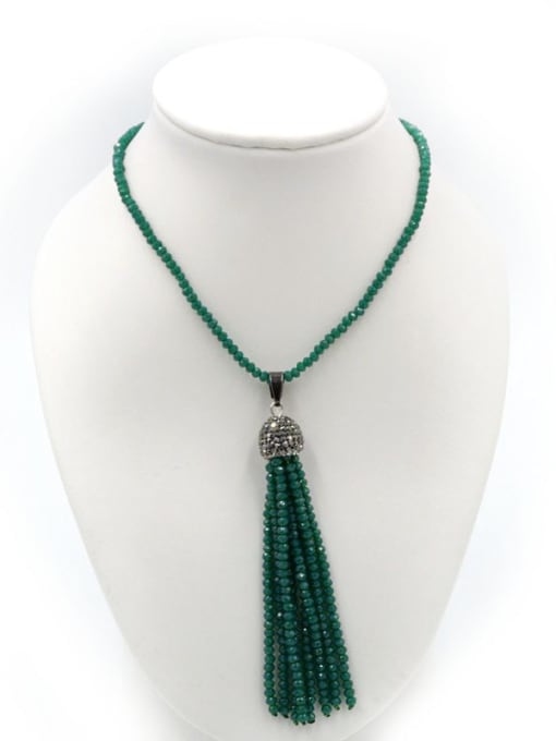 Deep Green Simple Tassels Natural Crystal Beads Sweater Chain
