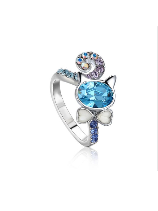 Blue Cat-shaped Swarvski Crystal Statement Ring