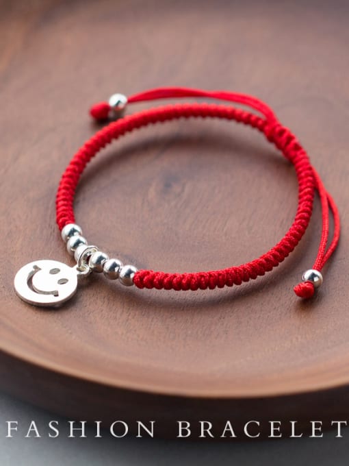 Rosh sterling silver smile woven red thread bracelet 2