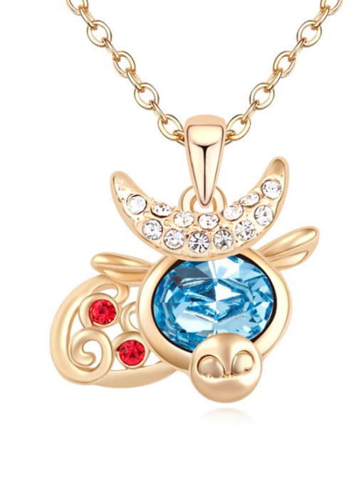 light blue Fashion Zodiac Ox Pendant austrian Crystals Alloy Necklace