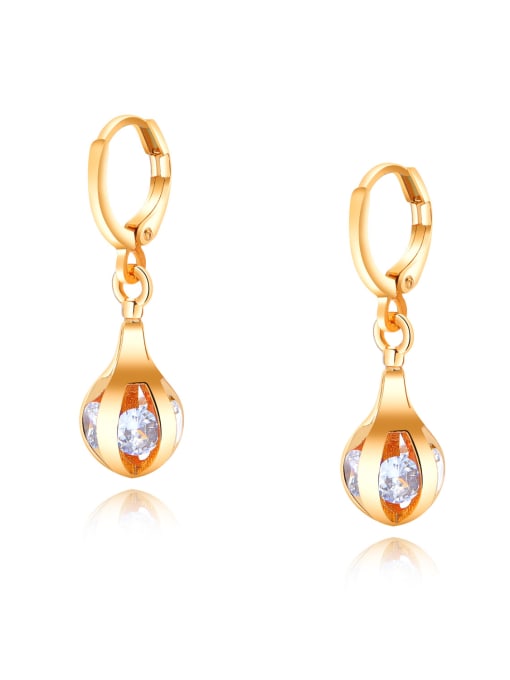 734-White Drill Copper With 18k Gold Plated Fashion hollow out Round Earrings